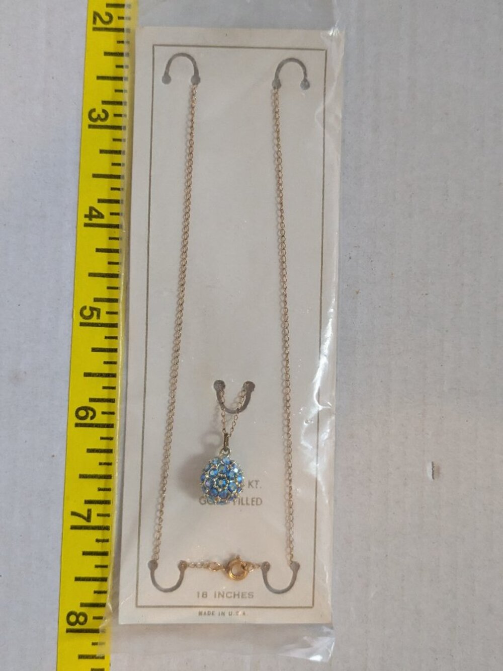 Vintage 12KT Gold Filled Crystal Pave Style Ball Sphere Pendant Necklace